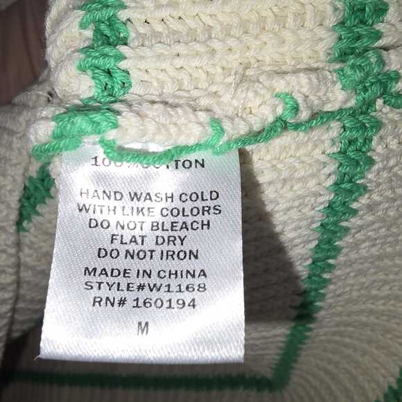 By Together Striped Knit Sweater Vest M Cream & Green Cotton Mock Neck Preppy - Picture 5 of 5